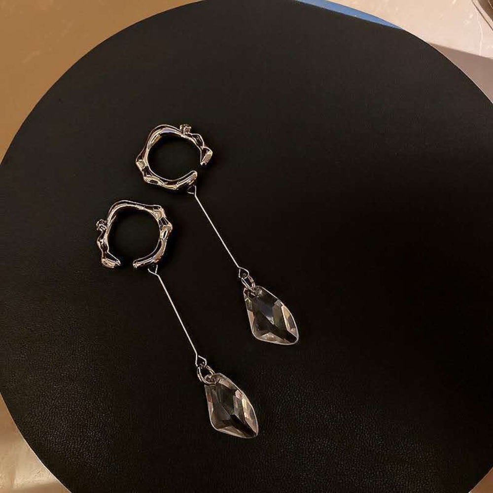 crystal earrings silver color no piercing ear cuff